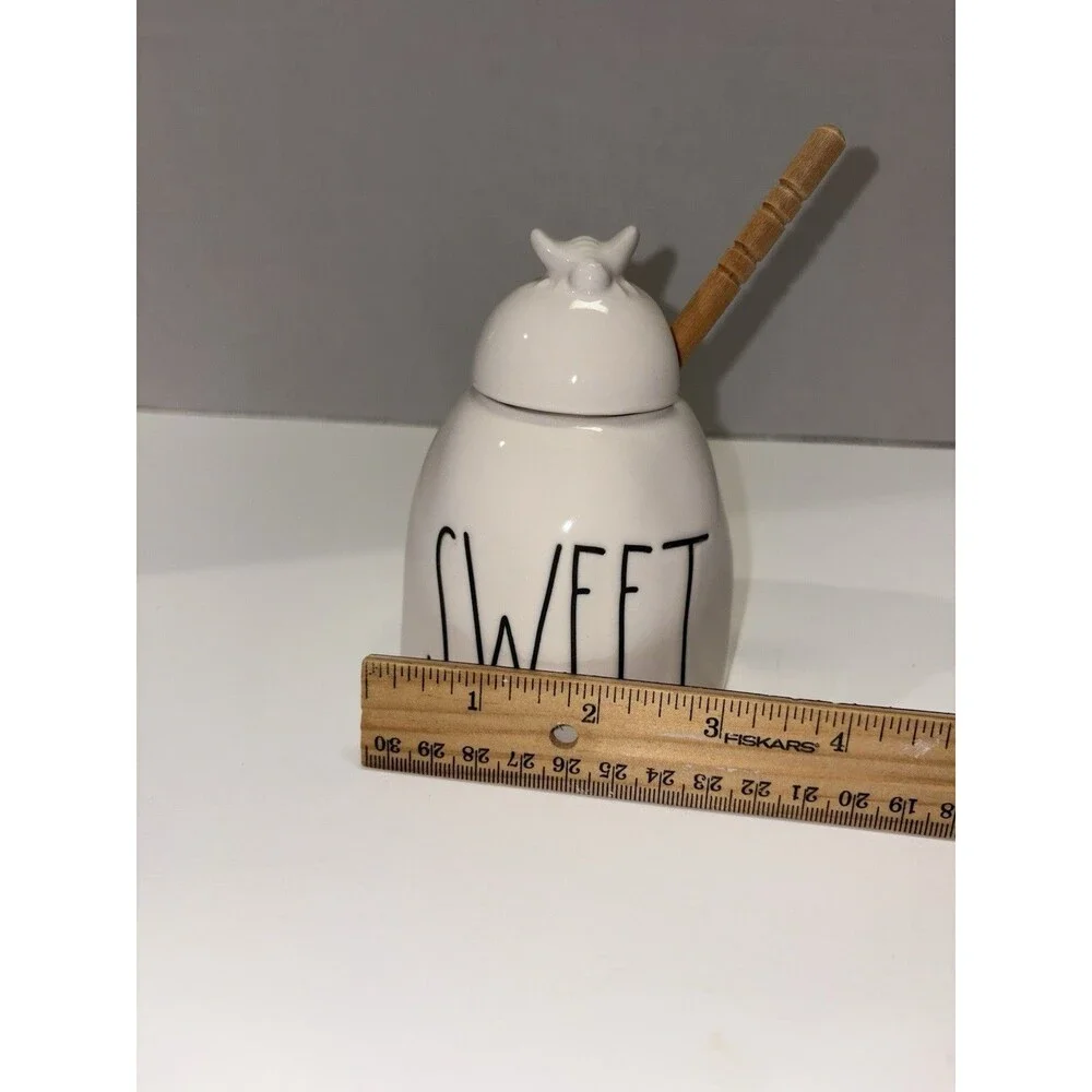 Rae Dunn Honey Pot with Bee Lid & Wooden Dipper Artisan Collection by Magenta 5”
